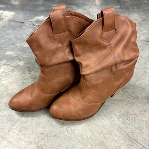 Women's Brown Slouch Cowboy Western Ankle Boots Size 6 Pull On Booties